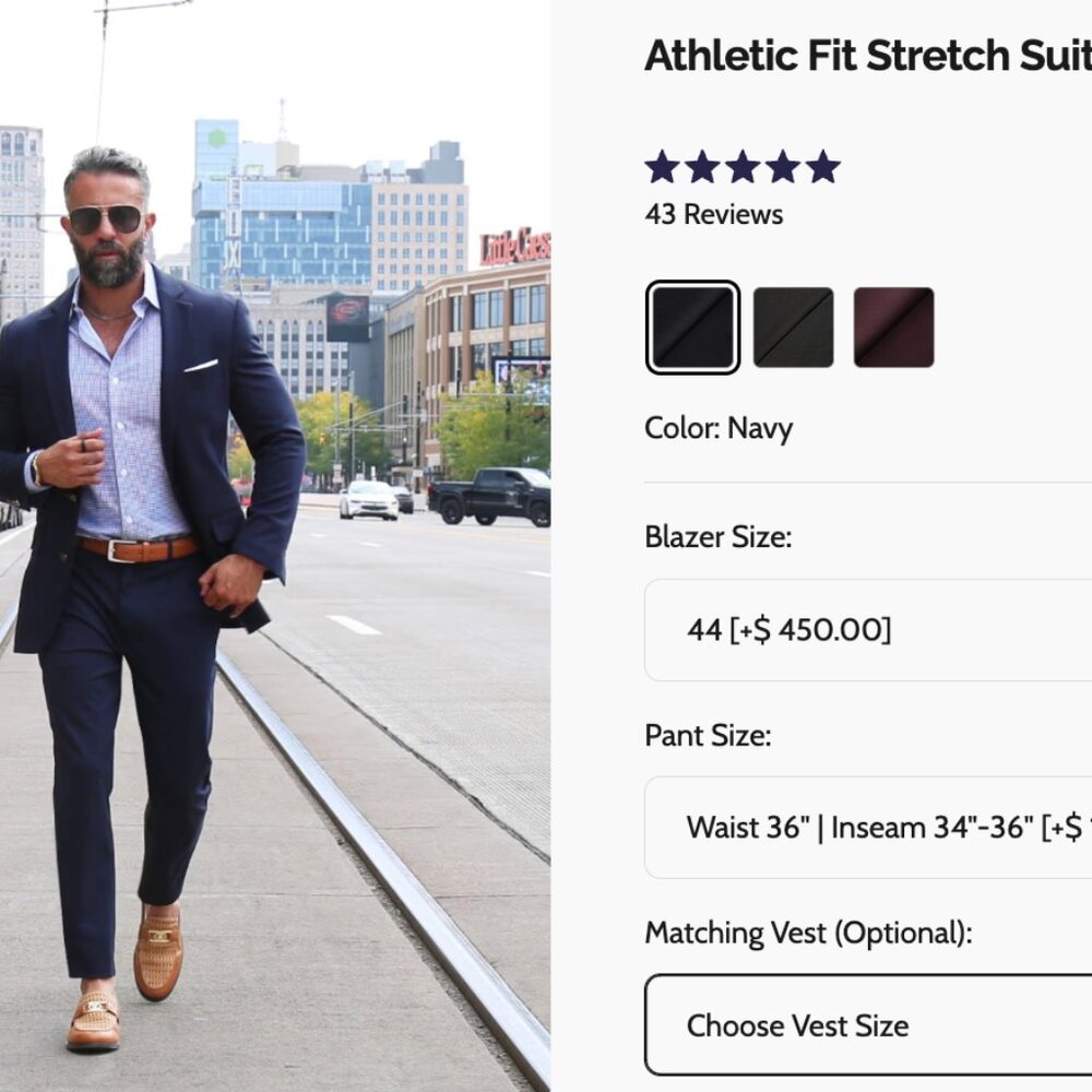 State & Liberty Athletic Fit Stretch Suit - Navy Blue Size 44 (LIKE NEW!)